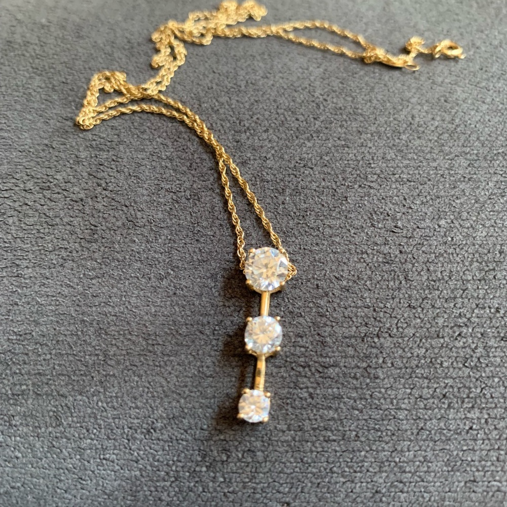 Solid stamped 14k necklace with CZ pendant